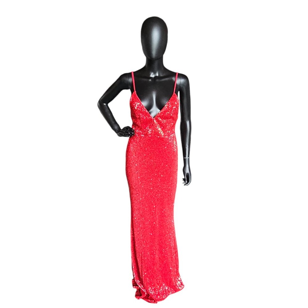 Red Sequin V-Neck Open Back - Hello Molly